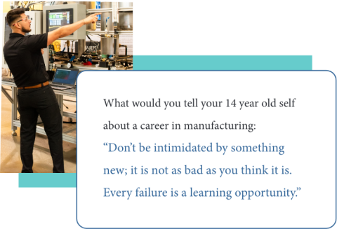 Graphic with a quote from Rodrigo Perez to his 14 year old self: “Don’t be intimidated by something new; it is not as bad as you think it is. Every failure is a learning opportunity.”